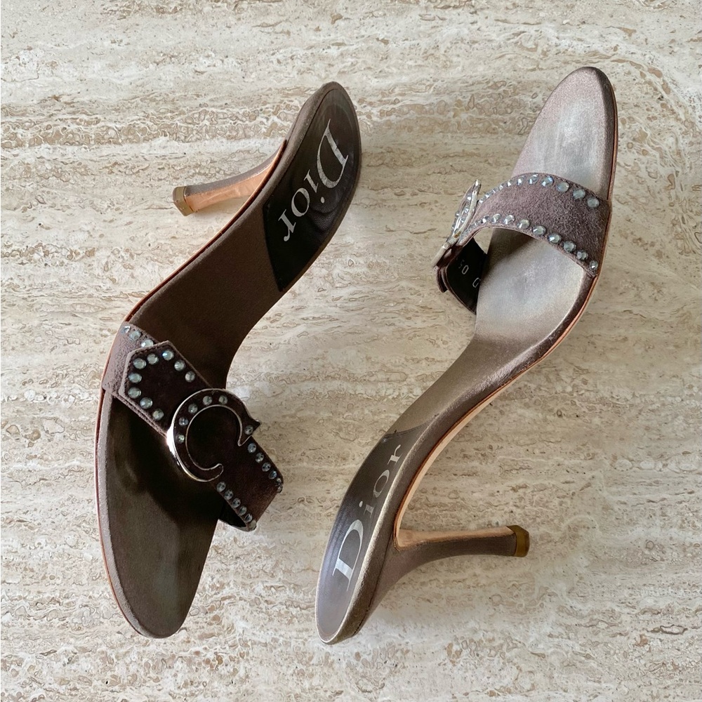 Vintage Dior Satin Crystal CD Sandal Mule Heels - Picture 7 of 10
